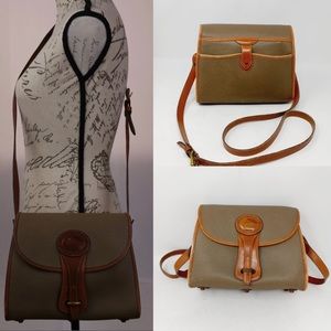 Dooney & Bourke Rare Vintage R25 AWL Leather Taupe Essex Crossbody Bag